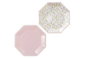Ginger Ray Wegwerp borden Roze Goud Bloemen - 8 stuks