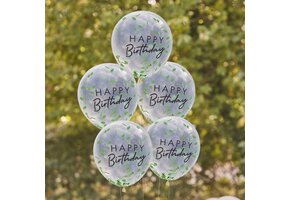 Ginger Ray Set 5 Ballonnen Happy Birthday Green Leaf Confetti