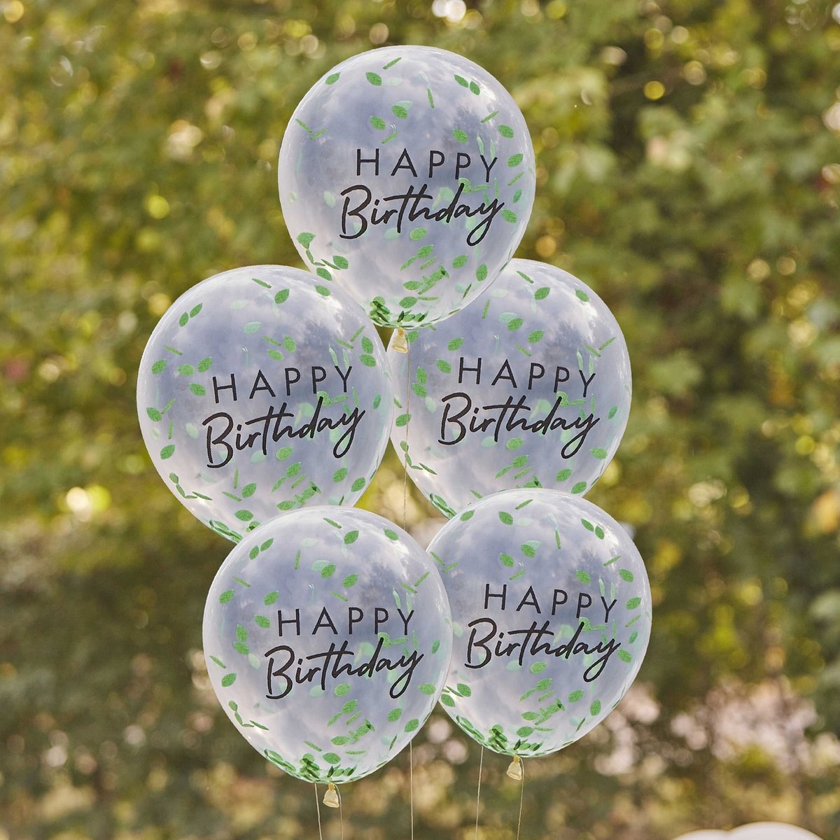 Ginger Ray Set 5 Ballonnen Happy Birthday Green Leaf Confetti