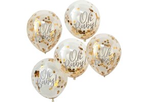 Ginger Ray Oh Baby! - Ballon gevuld met gouden confetti Ø 28 cm - Set van 5
