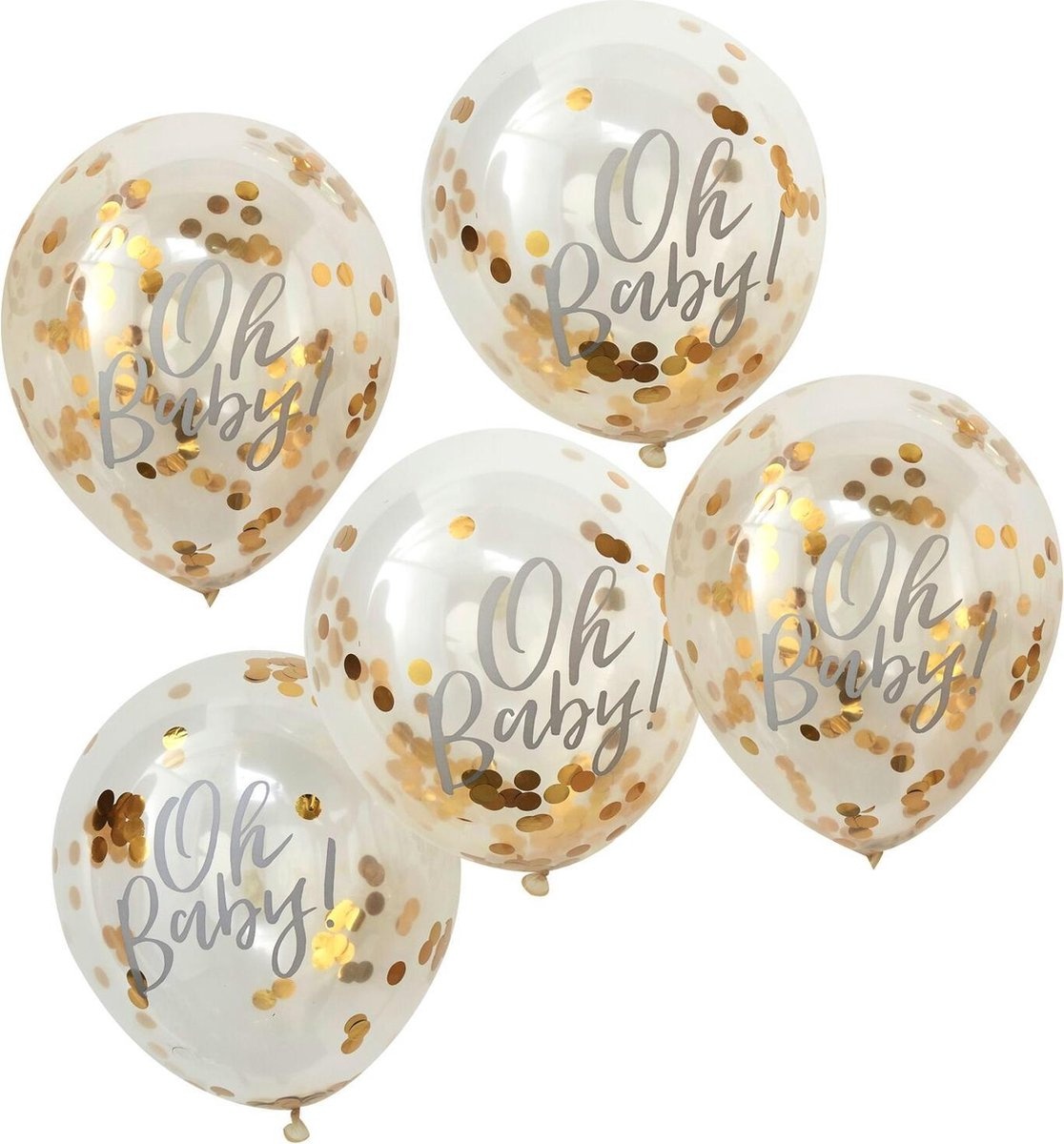 Ginger Ray Oh Baby! - Ballon gevuld met gouden confetti Ø 28 cm - Set van 5