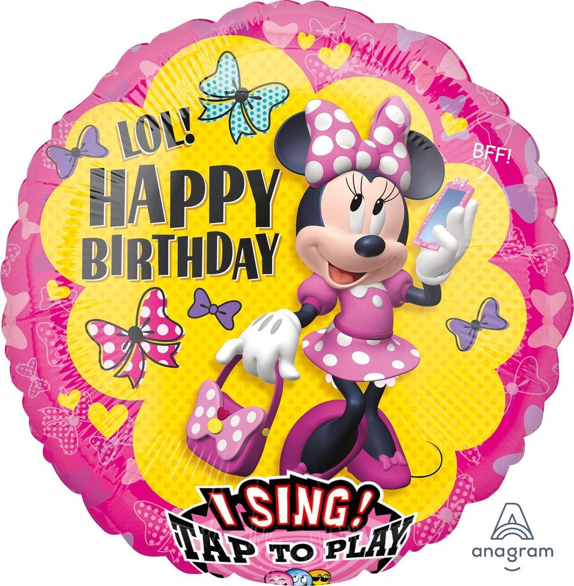 Amscan Sing-A-Tune Minnie Mouse Happy Birthday FolieBallon, 71 x71cm - Ballon met geluid