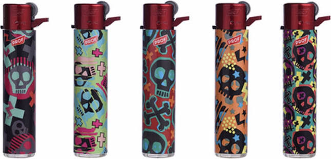 Aanstekers 5 stuks  ronde skull assorti geleverd