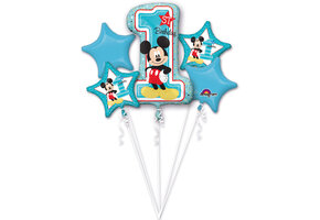 5 Ballonnen Mickey Mouse 1e verjaardag blauw