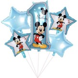 5 Ballonnen Mickey Mouse 1e verjaardag blauw