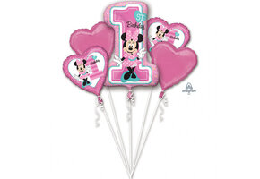 5 Ballonnen Minnie Mouse 1e verjaardag roze