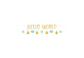 Babyliefde Hello World blauw/goudkleurig 170 cm letterslinger voor baby jongen