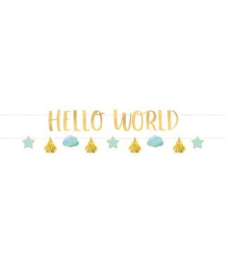 Babyliefde Hello World blauw/goudkleurig 170 cm letterslinger voor baby jongen