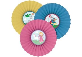 Amscan Rozetten Princess & Knight Papier Roze/geel/blauw 3 St