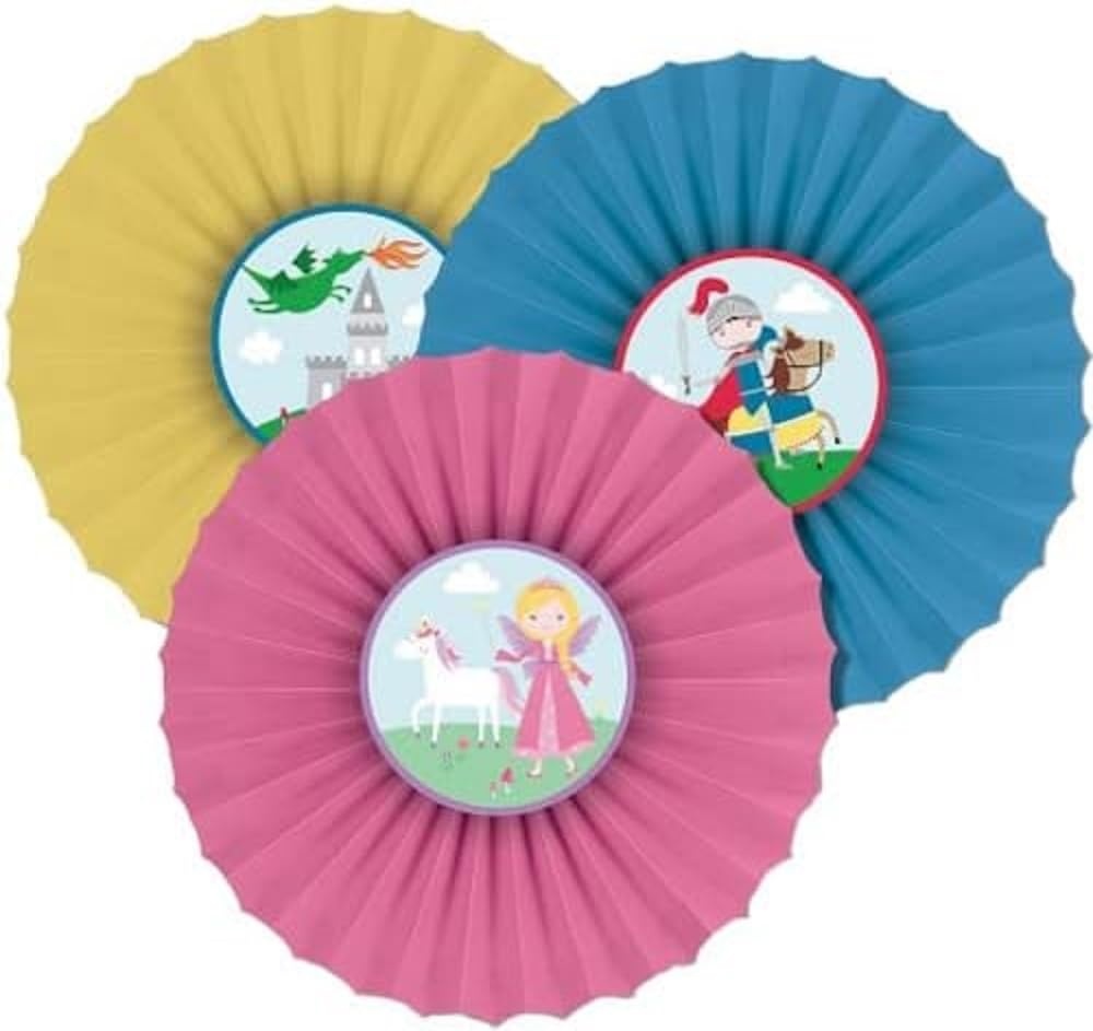 Amscan Rozetten Princess & Knight Papier Roze/geel/blauw 3 St