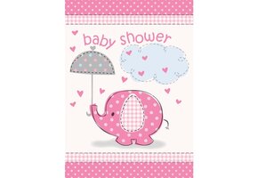 Elefanten Baby Party uitnodigingskaarten roze 8 stuks