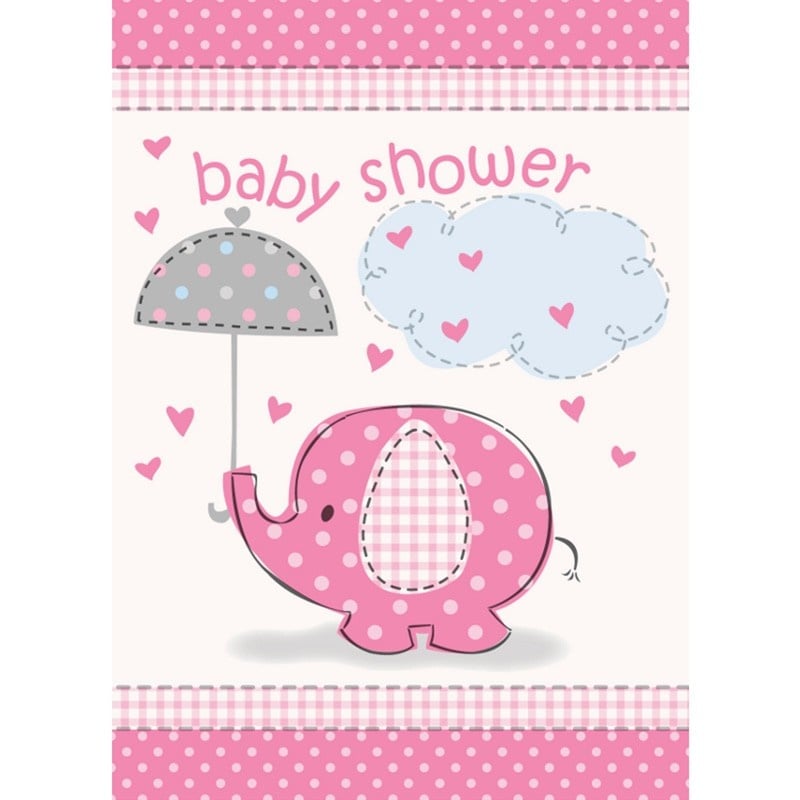 Elefanten Baby Party uitnodigingskaarten roze 8 stuks