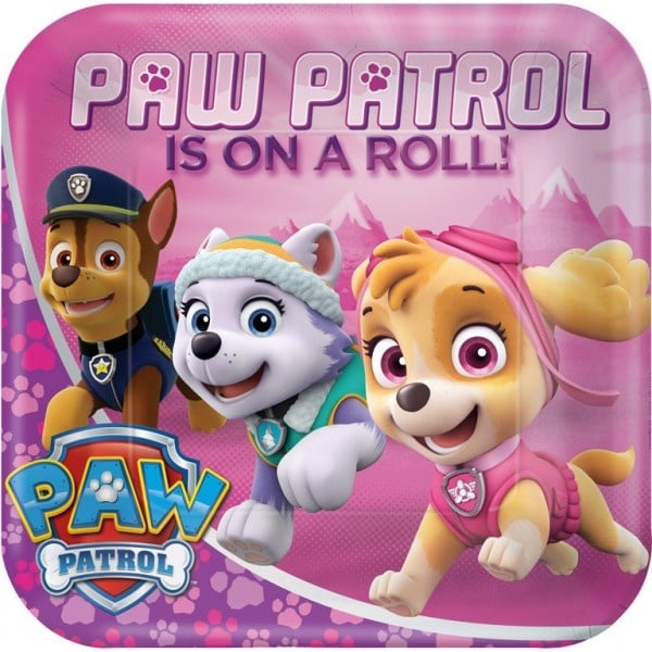 Paw Patrol Roze papieren bord 8 stuks 23 cm