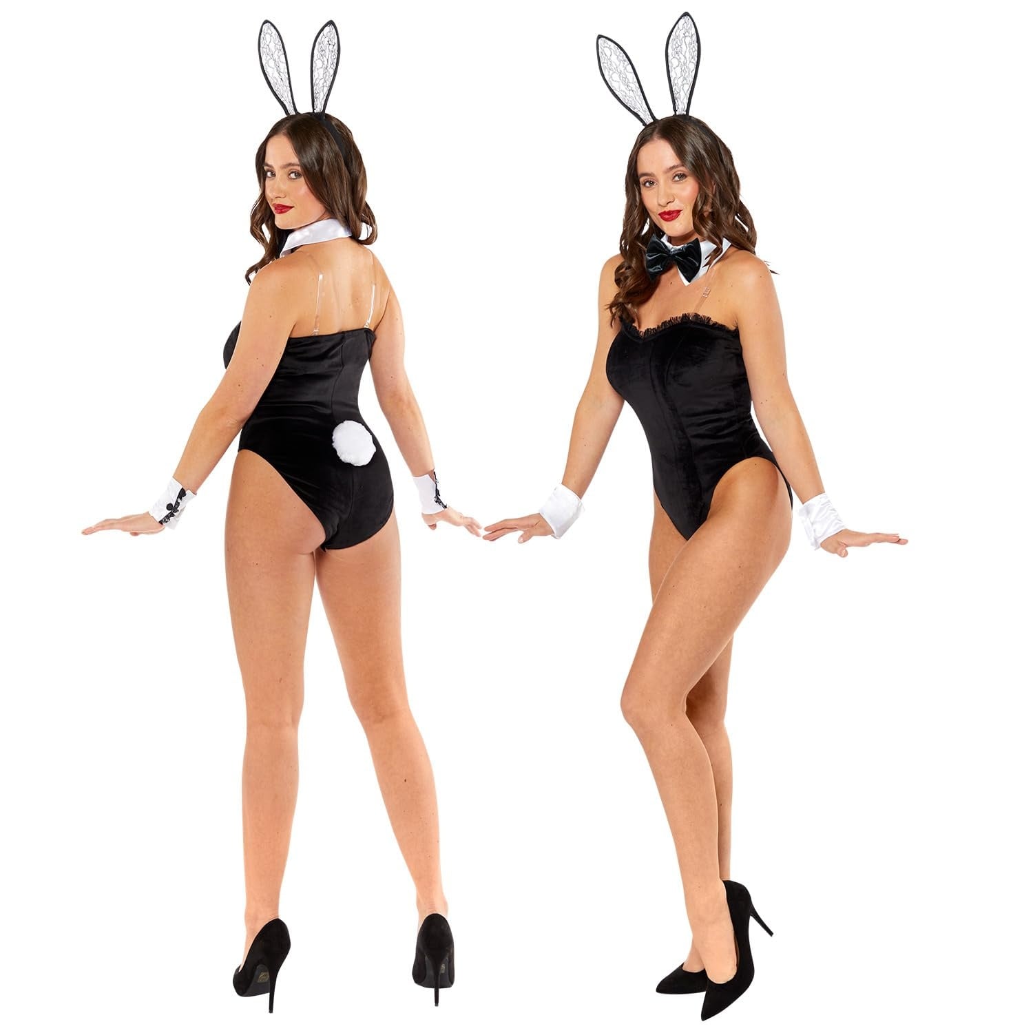 Dames Tuxedo Konijn Bodysuit met Kraag en Manchetten