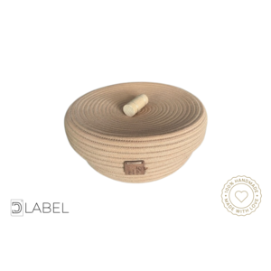 DLABEL Katoenen mand bruin met houten handvat, handgmaakt.