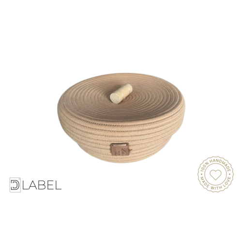 DLABEL Katoenen mand bruin met houten handvat, handgmaakt.