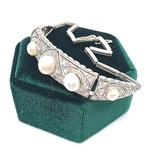 Vintage & Occasion  Occasion witgouden schakelarmband met diamant en parels