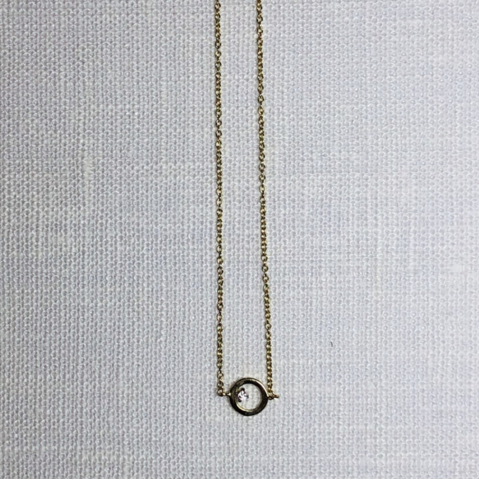 14 karaat geelgoud collier met cirkeltje en zirkonia