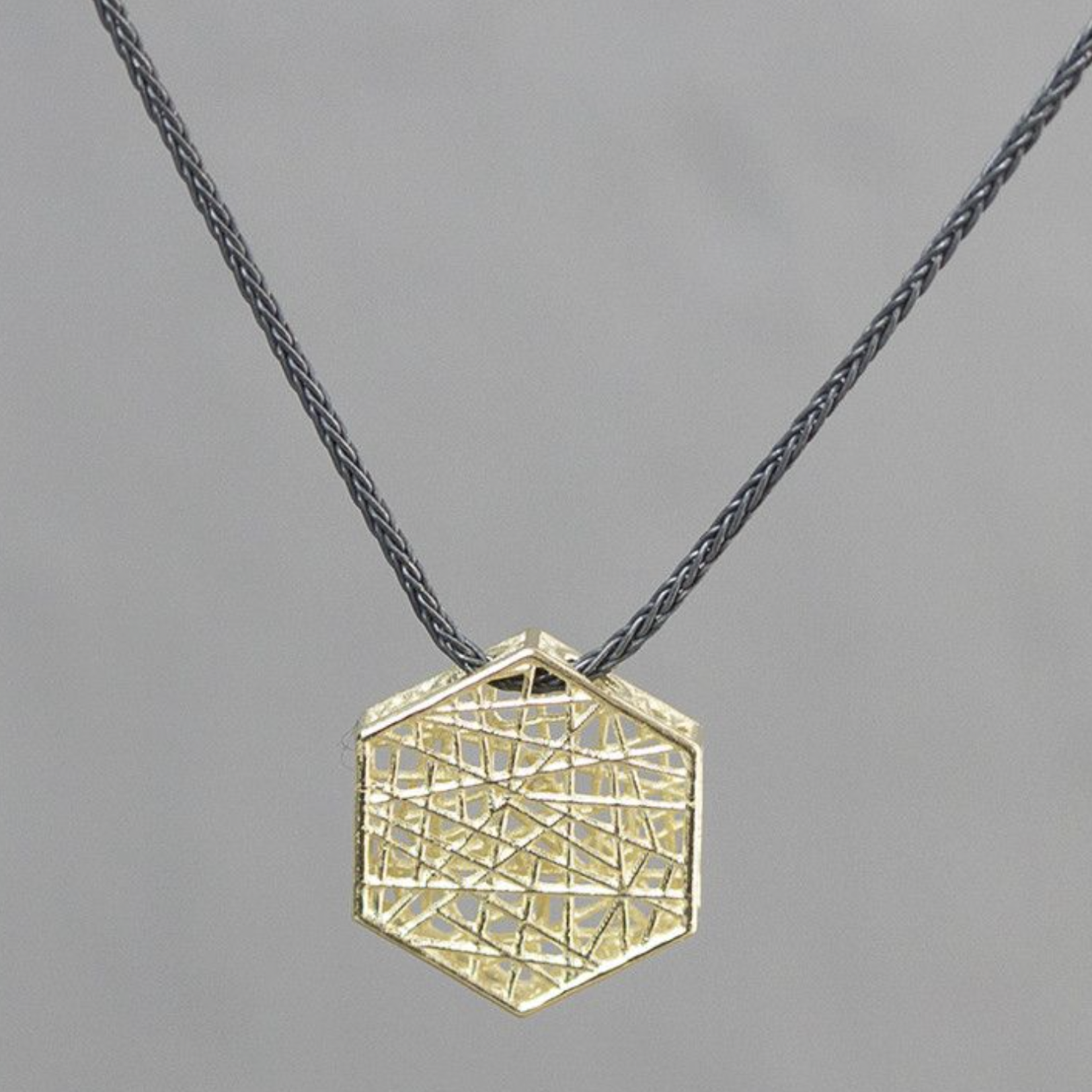 Jéh Jewels Jeh Jewels 14kt hanger 3D hexagon groot met collier zilver oxy 20263