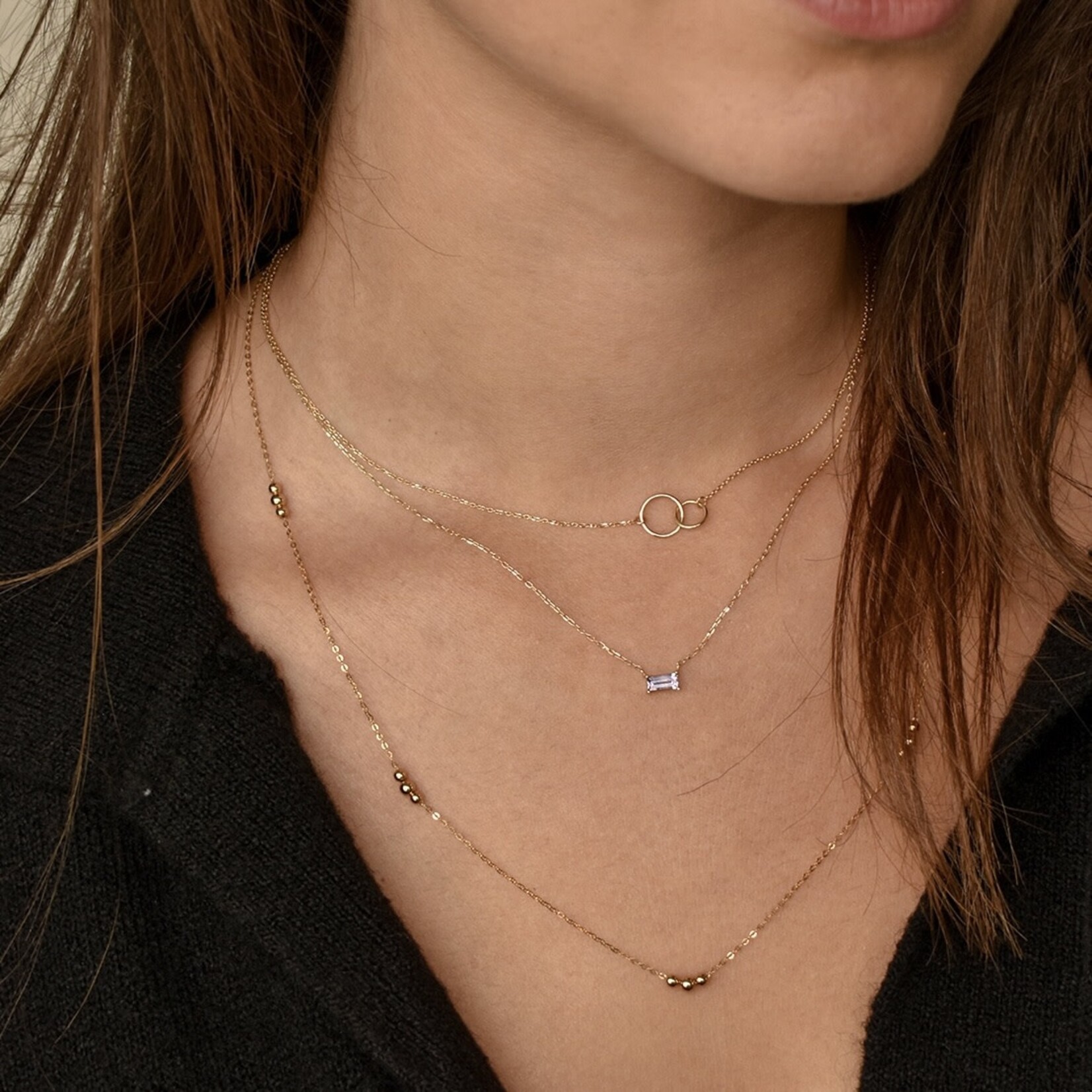 Jackie Gold Jackie Gold Double Circle Necklace 14 karaat goud