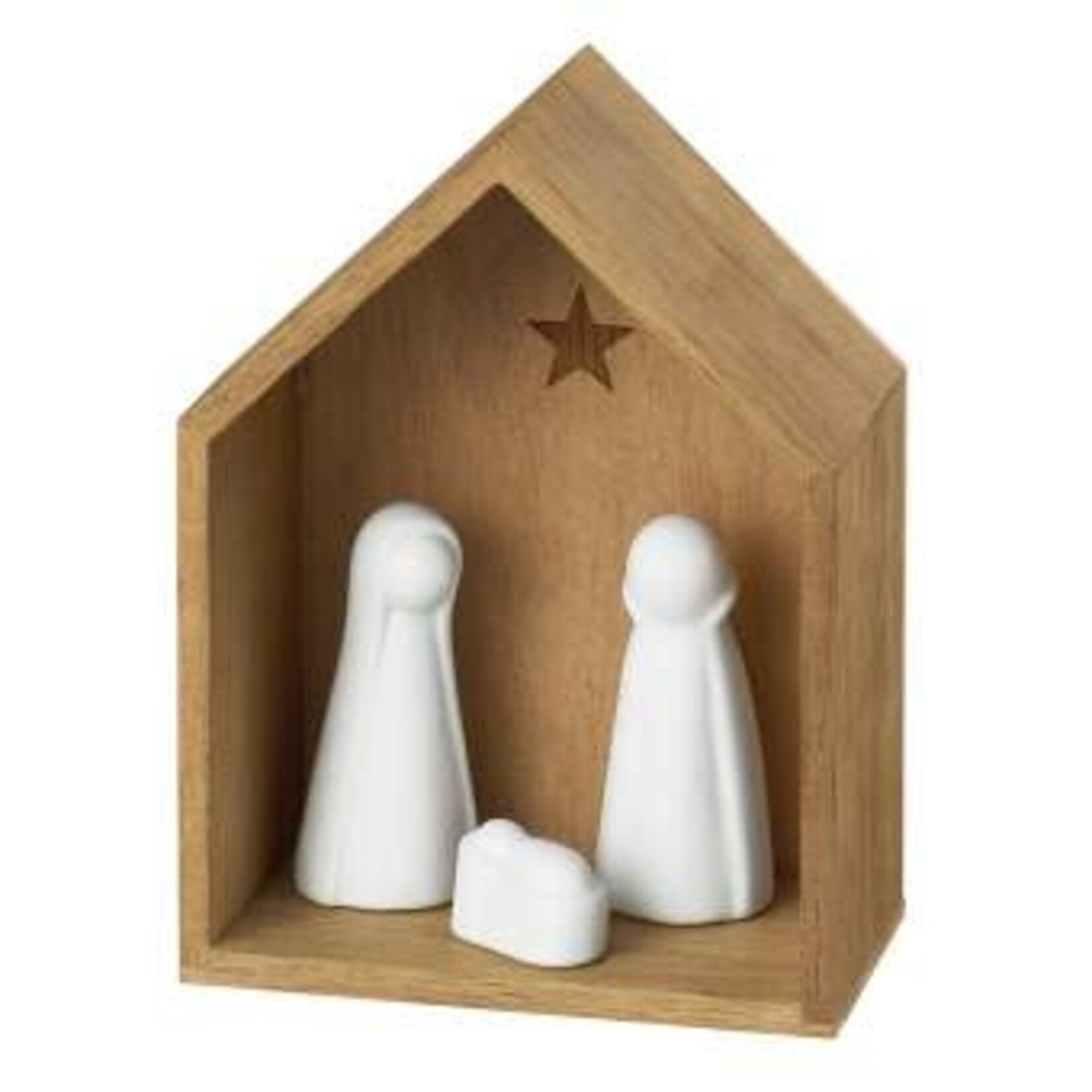 Räder Räder Kleine Kerststal Gemaakt van Hout en Porselein 5x12x9cm