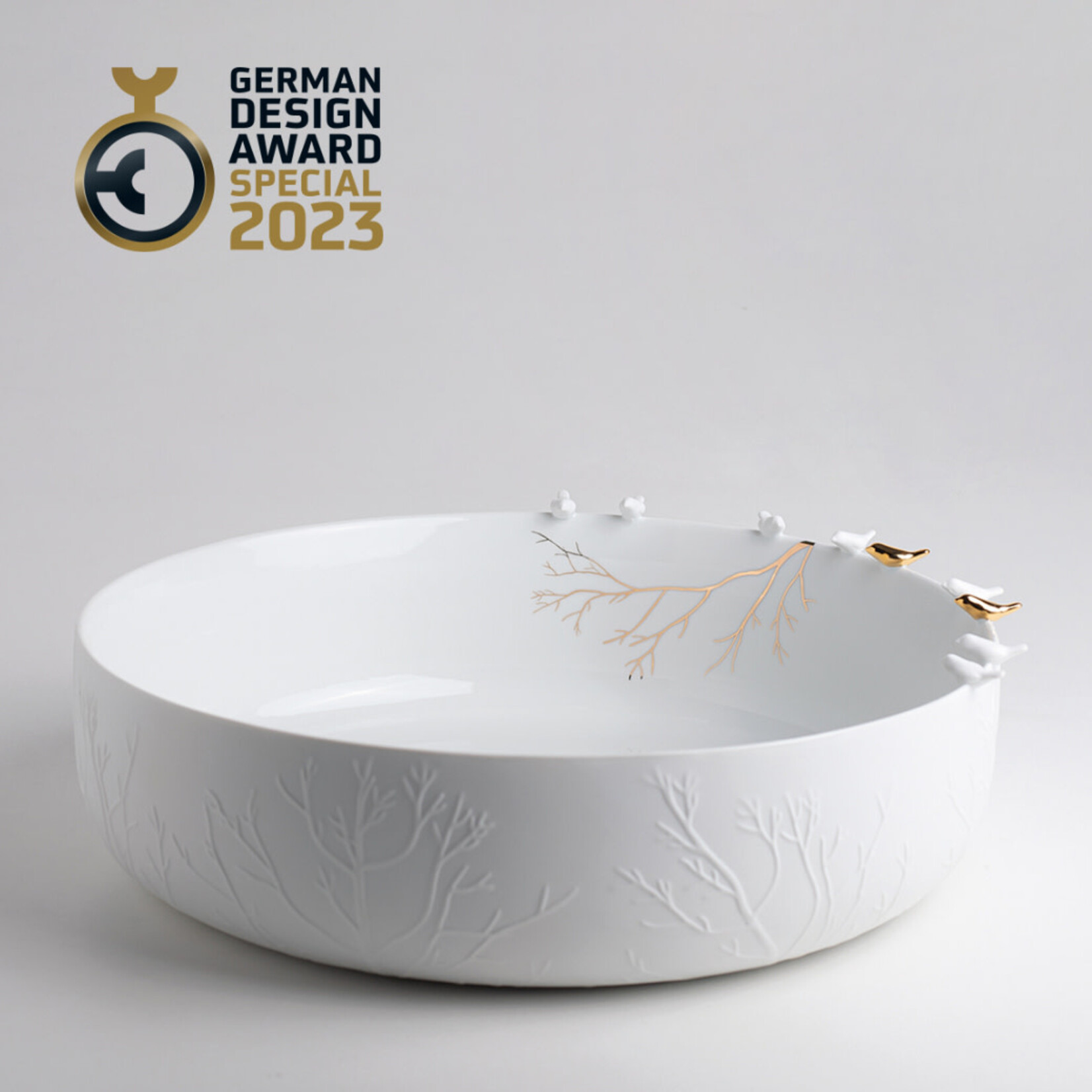 Räder Räder grote Schaal met gouden en witte vogels dia 35,5cm