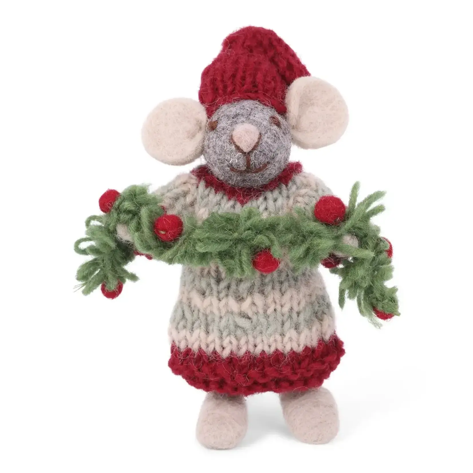 Gry & Sif Gry & Sif kleine witte muis met kerstslinger