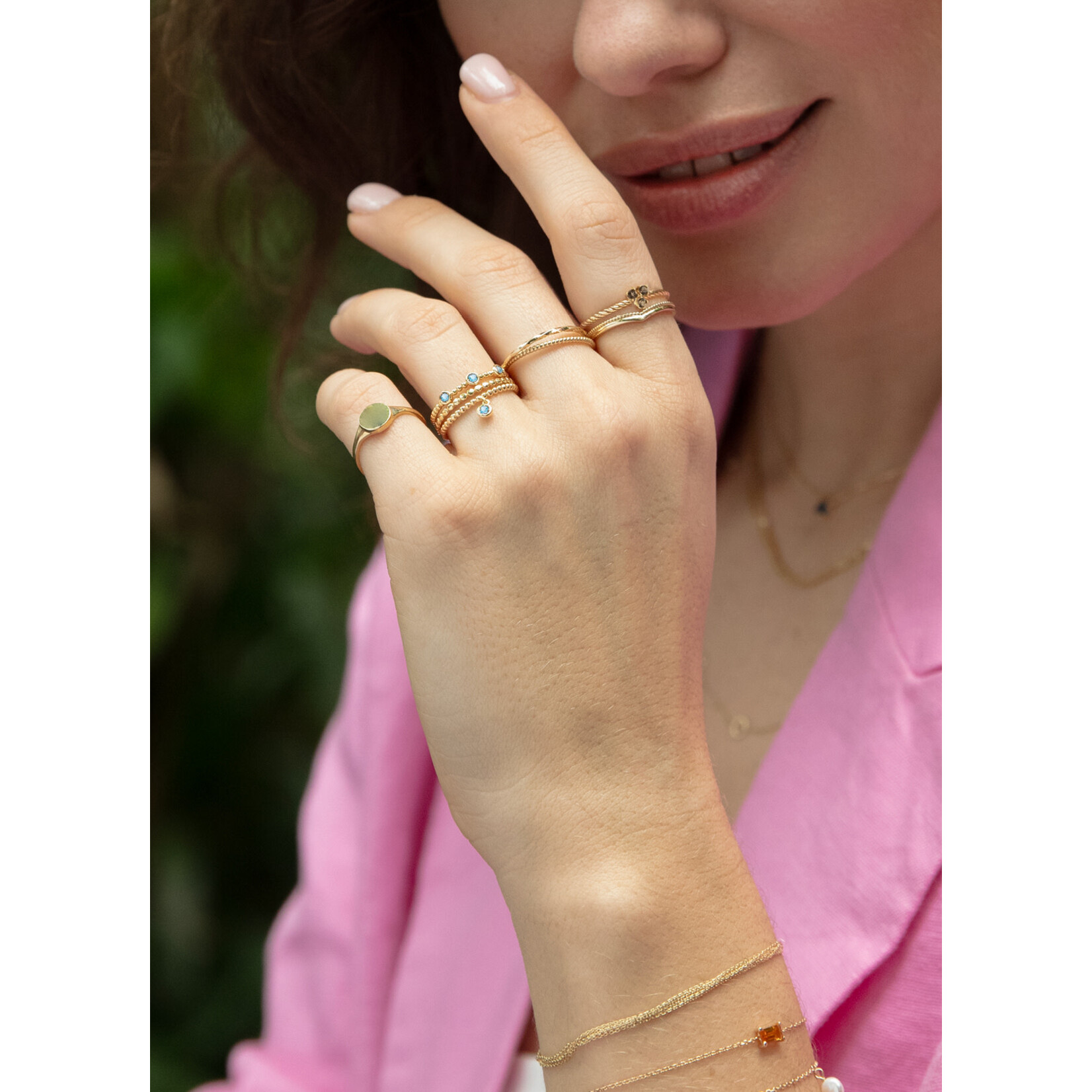 Jackie Gold Jackie Gold Triple London Blue Topaz Ring 14 karaat goud