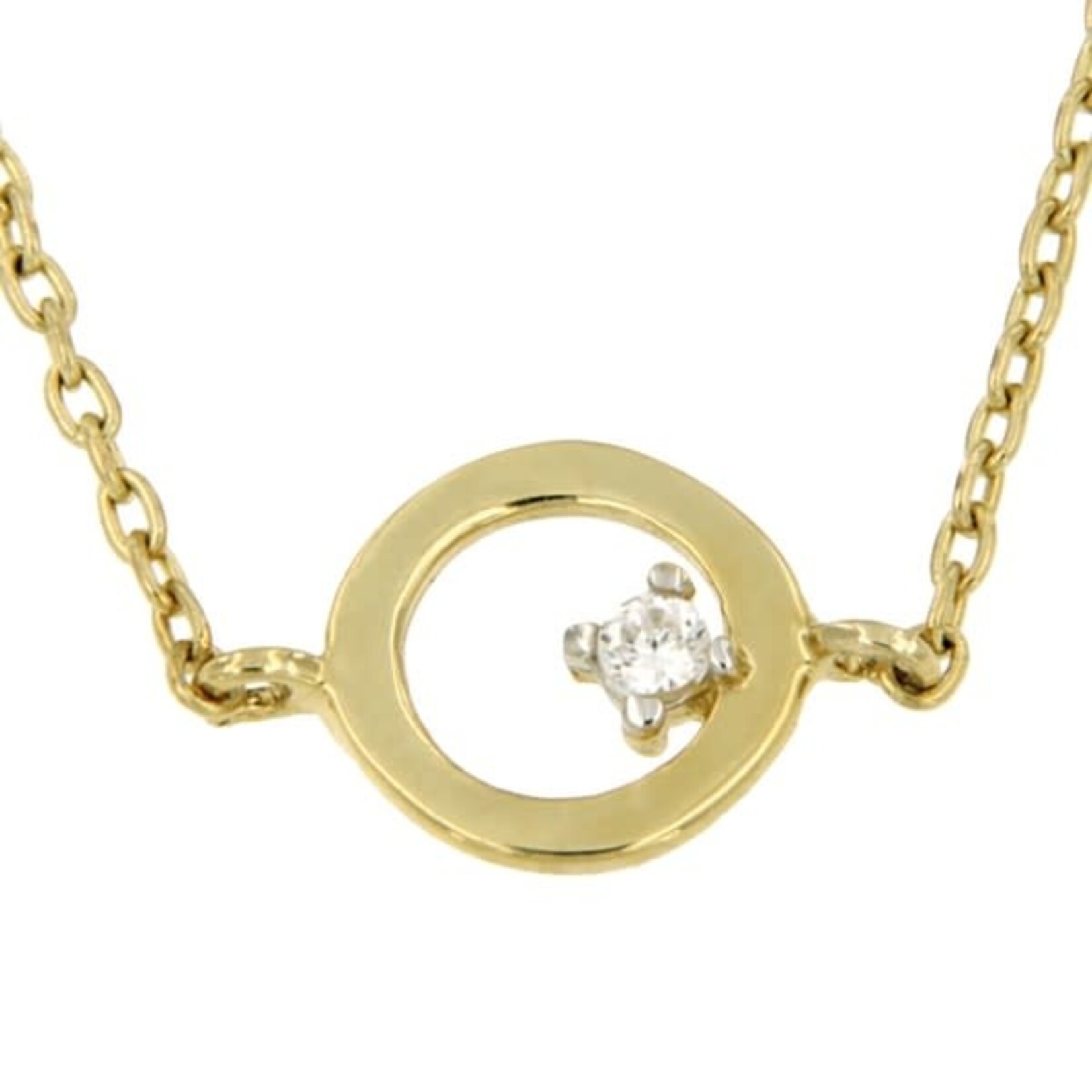 14 karaat geelgoud collier met cirkeltje en zirkonia