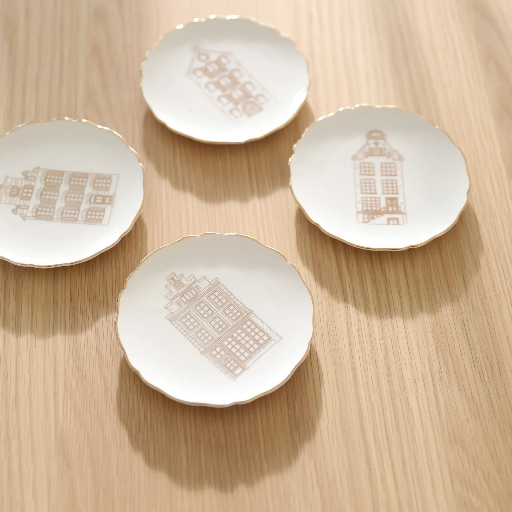 &Klevering &Klevering gebaksbord Grachtenpand Set van 4