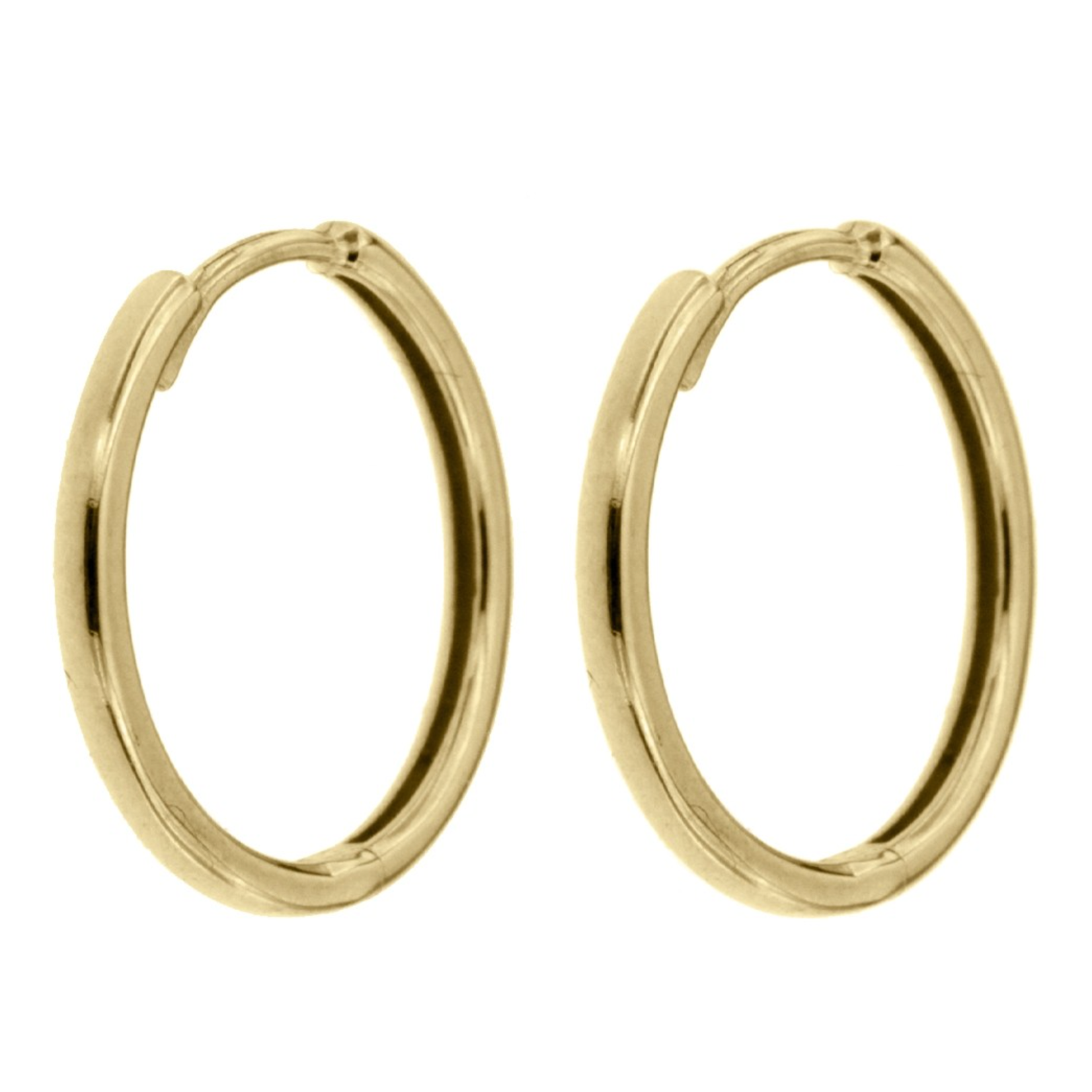 14kt geelgoud klap oorringen rond (per paar, 16 of 18 mm)