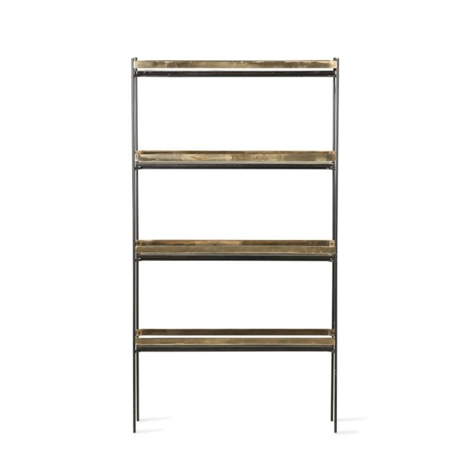 Stellingkast met hout, metaal en messing