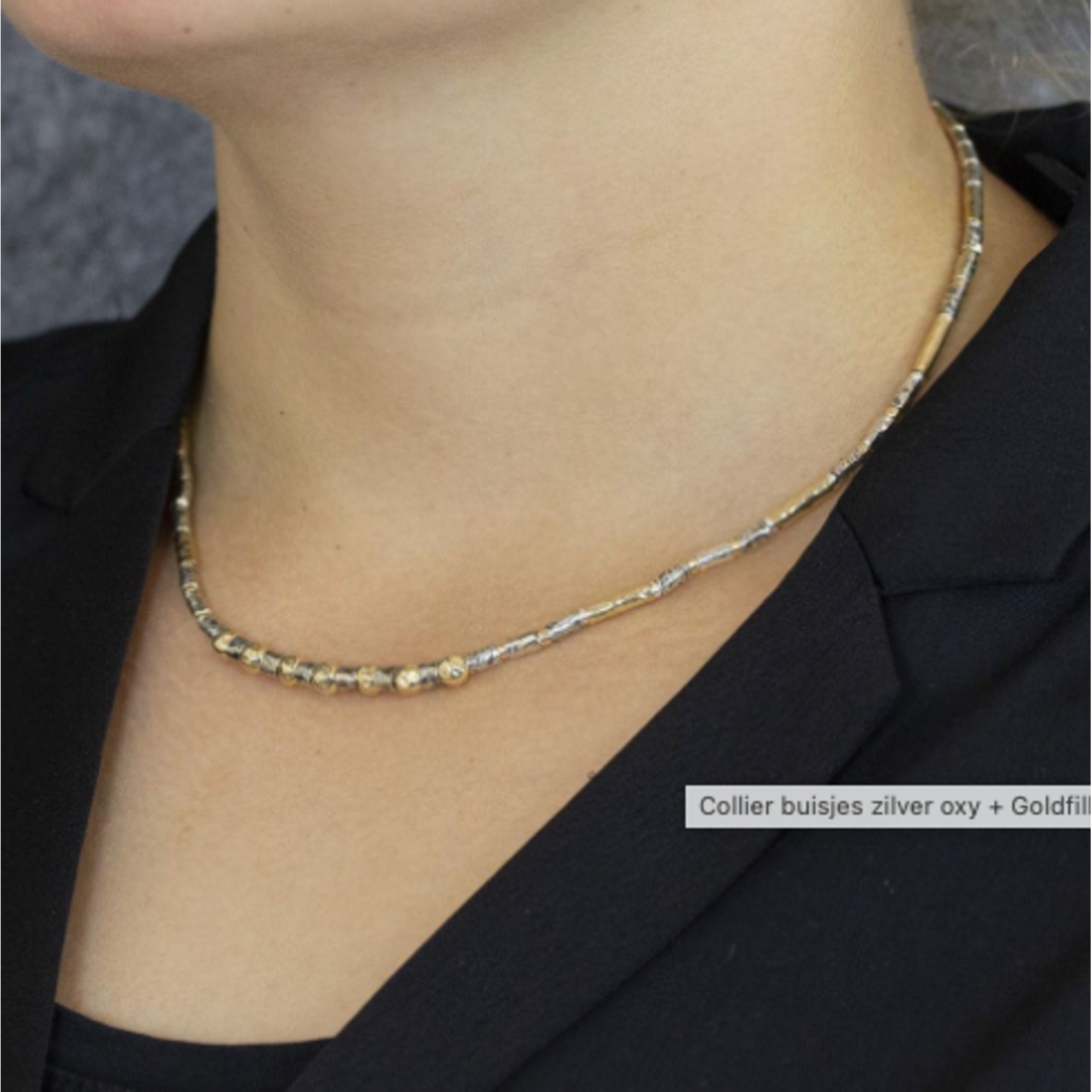 Jéh Jewels Jeh Jewels collier buisjes zilver en goldfilled 20220