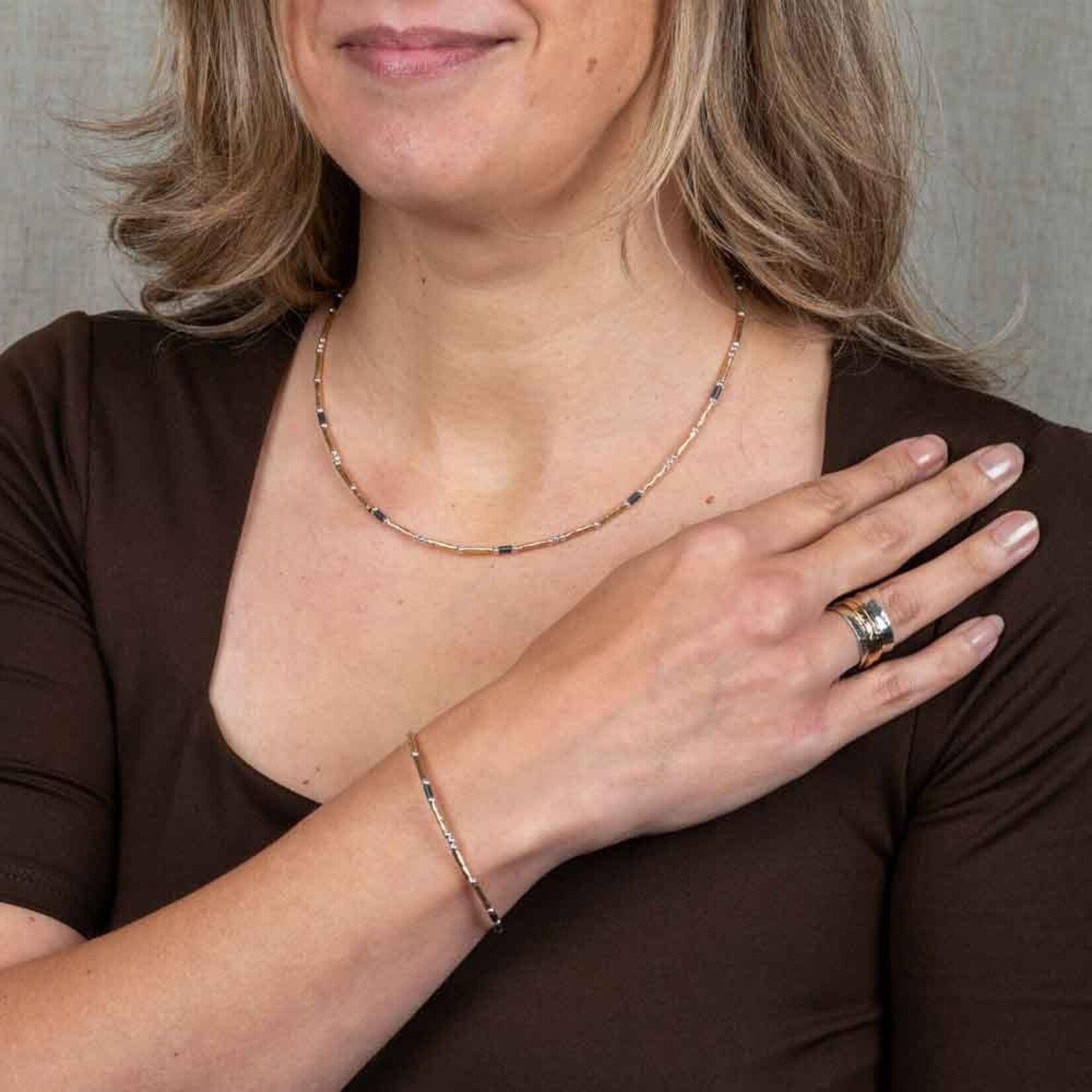 Jéh Jewels Jeh Jewels armband buisjes goldfilled zilver en hematiet 21717