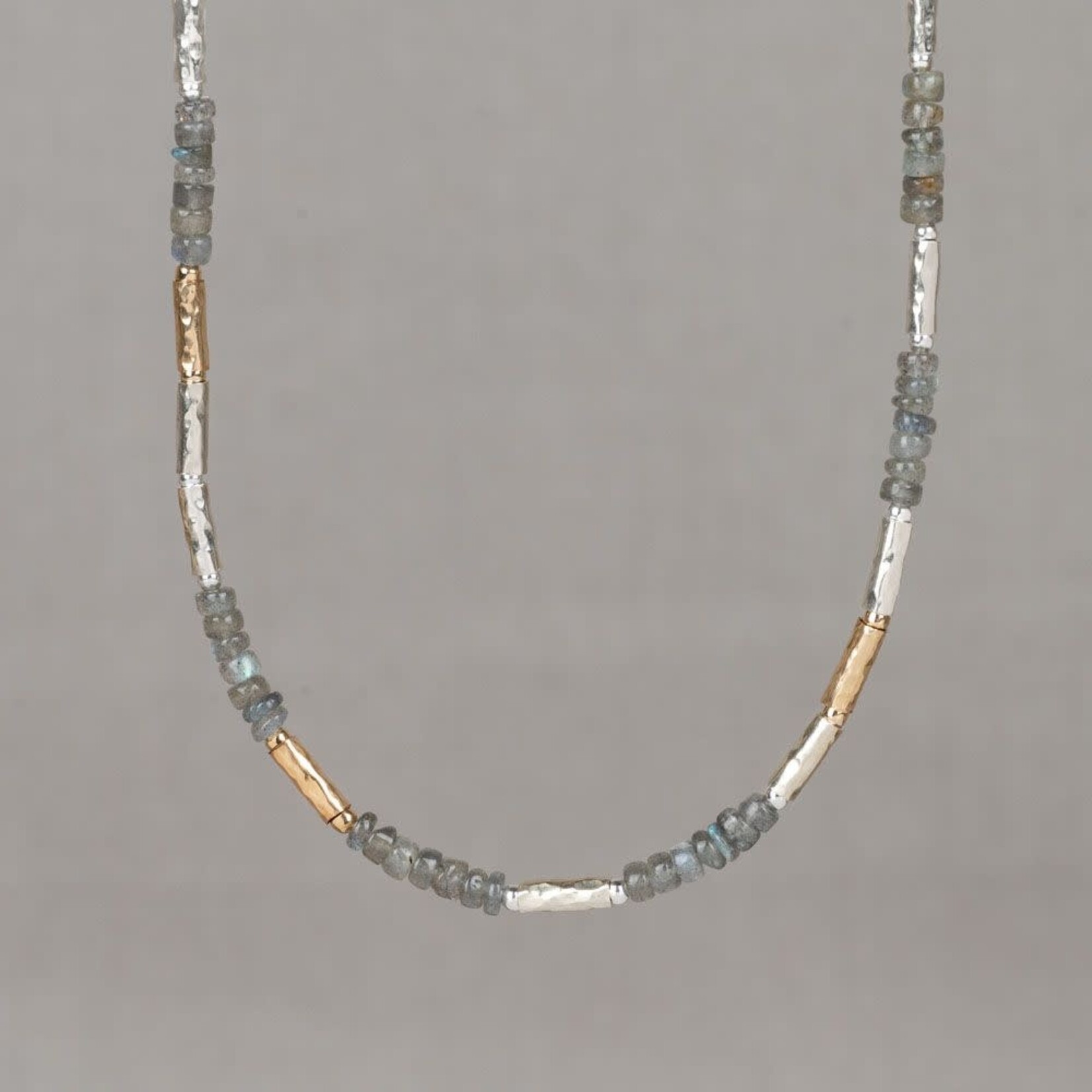 Jéh Jewels Jeh Jewels collier buisjes zilver oxy met goldfilled en labradoriet 21714