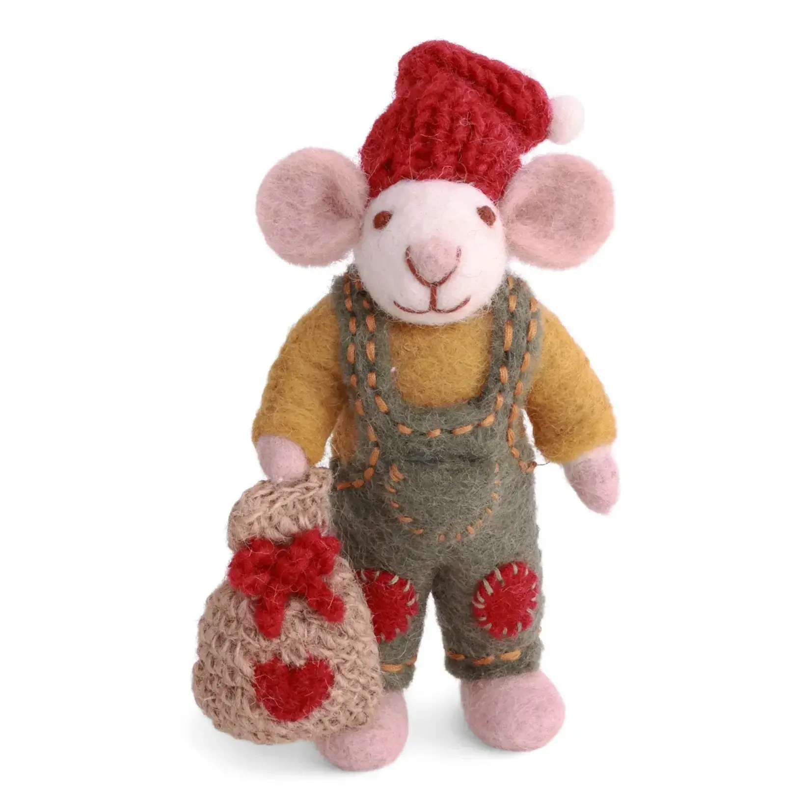 Gry & Sif Gry & Sif witte Muis met rode muts en jute zak