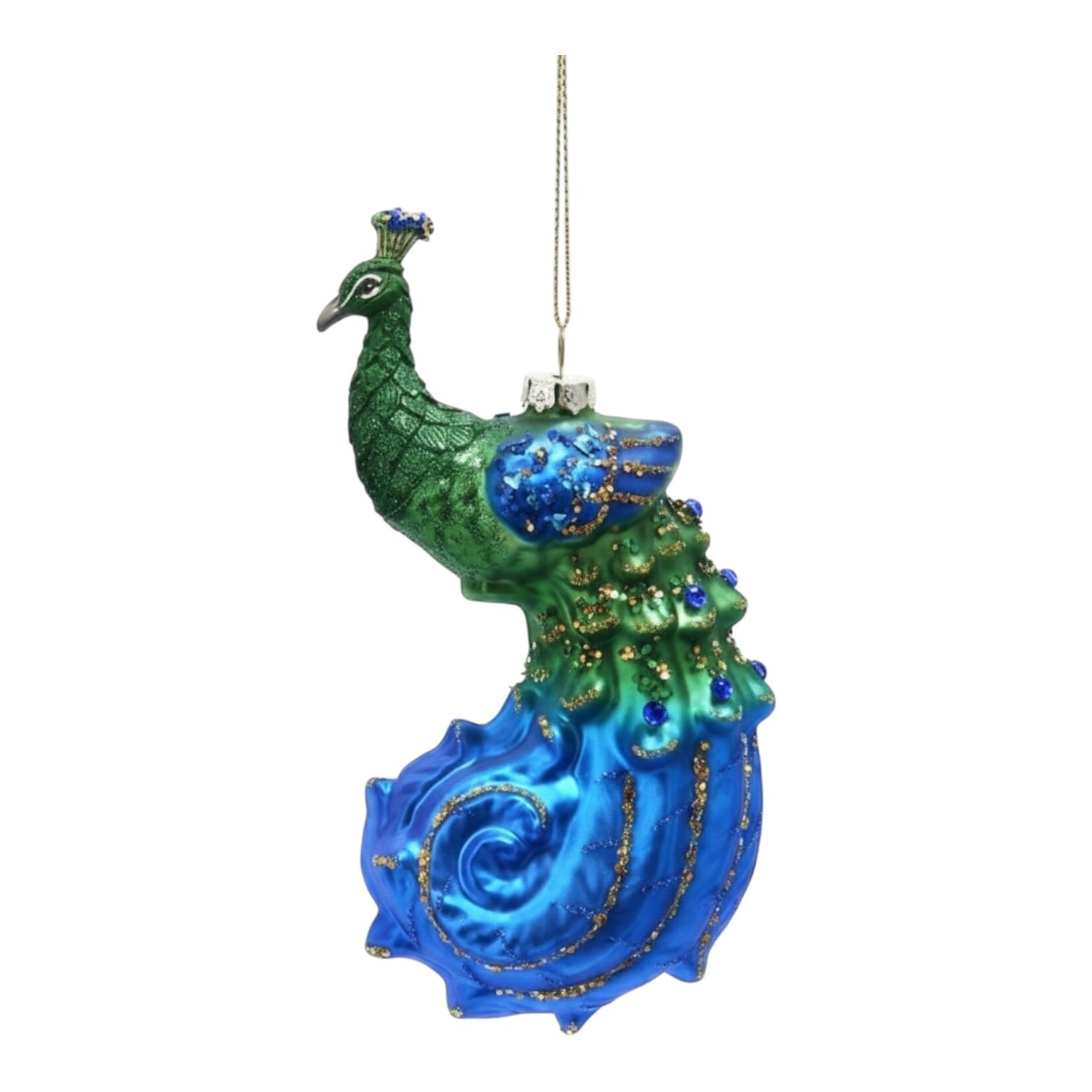 Noble Gems kerstbal Pauw met staart omlaag (2 soorten)