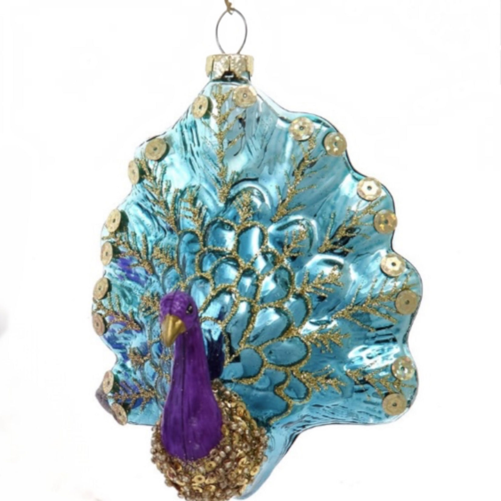 Noble Gems kerstbal Pauw met staart omhoog (2 soorten)