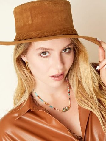 J.Y.M. Suede look hat braided detail  Camel