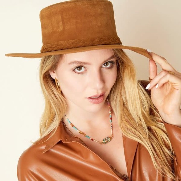 J.Y.M. Suede look hat braided detail  Camel