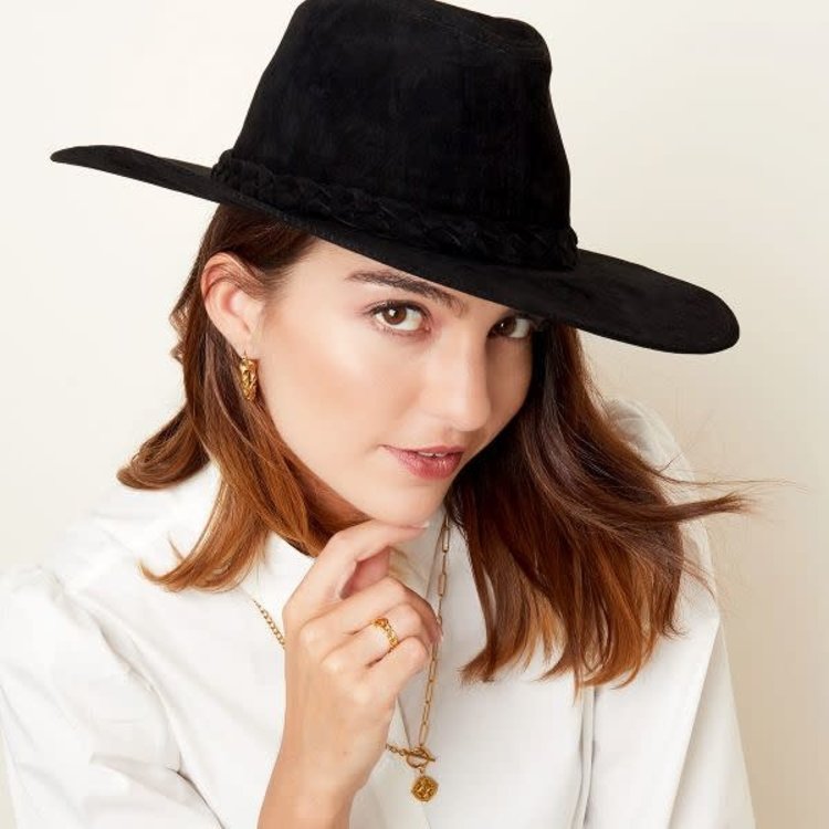 J.Y.M. Suede look hat braided detail  Black