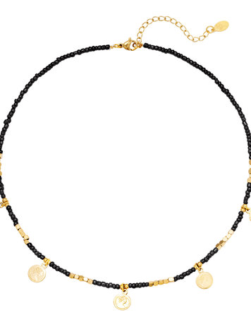 J.Y.M. Ketting Beads & Coins Black