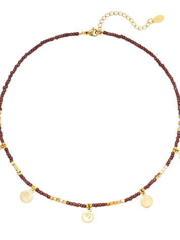 J.Y.M. Ketting Beads & Coins Brown