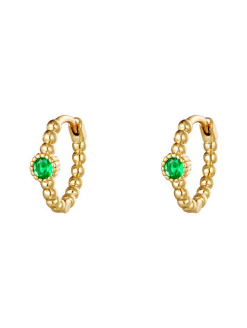 J.Y.M. Earrings Pearls In A Row Gold Green Stone