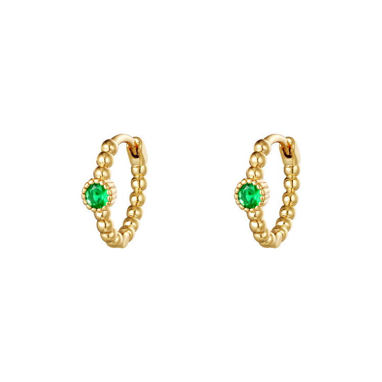 J.Y.M. Earrings Pearls In A Row Gold Green Stone