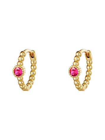 J.Y.M. Earrings Pearls In A Row Gold Pink Stone