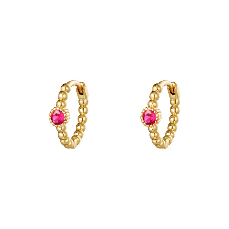J.Y.M. Earrings Pearls In A Row Gold Pink Stone