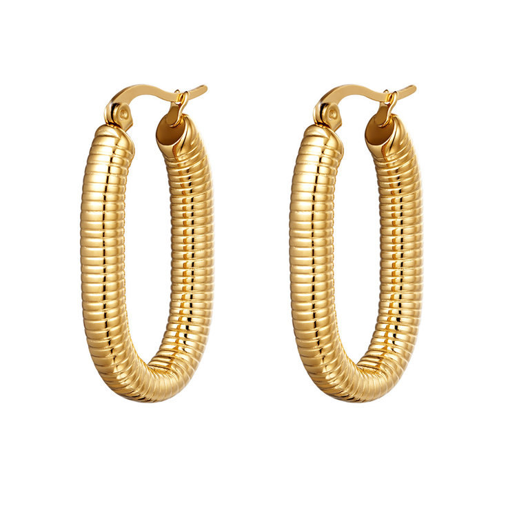 J.Y.M. Earrings Oval Spring Gold