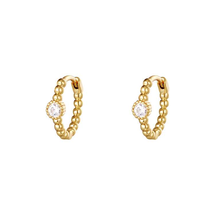 J.Y.M. Earrings Pearls In A Row Gold White Stone