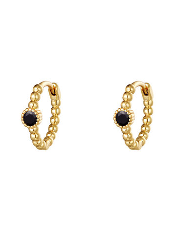 J.Y.M. Earrings Pearls In A Row Gold Black Stone